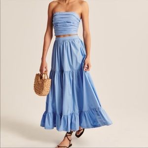 Abercrombie Resort Tiered Poplin Maxi Skirt with Strapless matching crop top